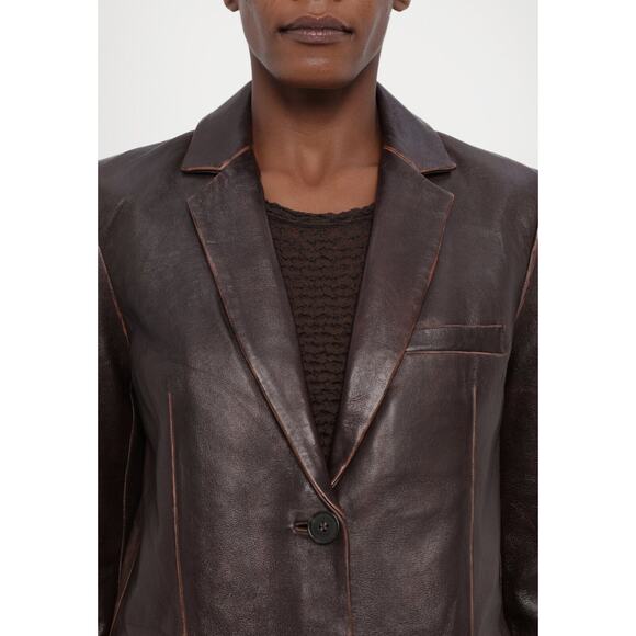 MICHAEL KORS BURNISHED 100% LEATHER CHOCOLATE BLAZER. MSRP$895. SZ4 LAPEL COLLAR - Picture 8 of 11
